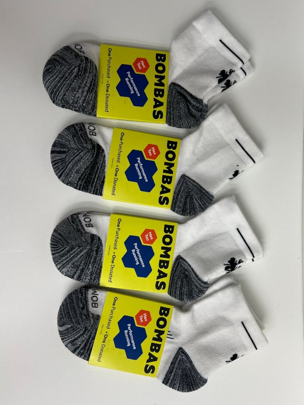 Four Pair Bombas Hex Tec Performance Running Medium Quarter Socks NEW